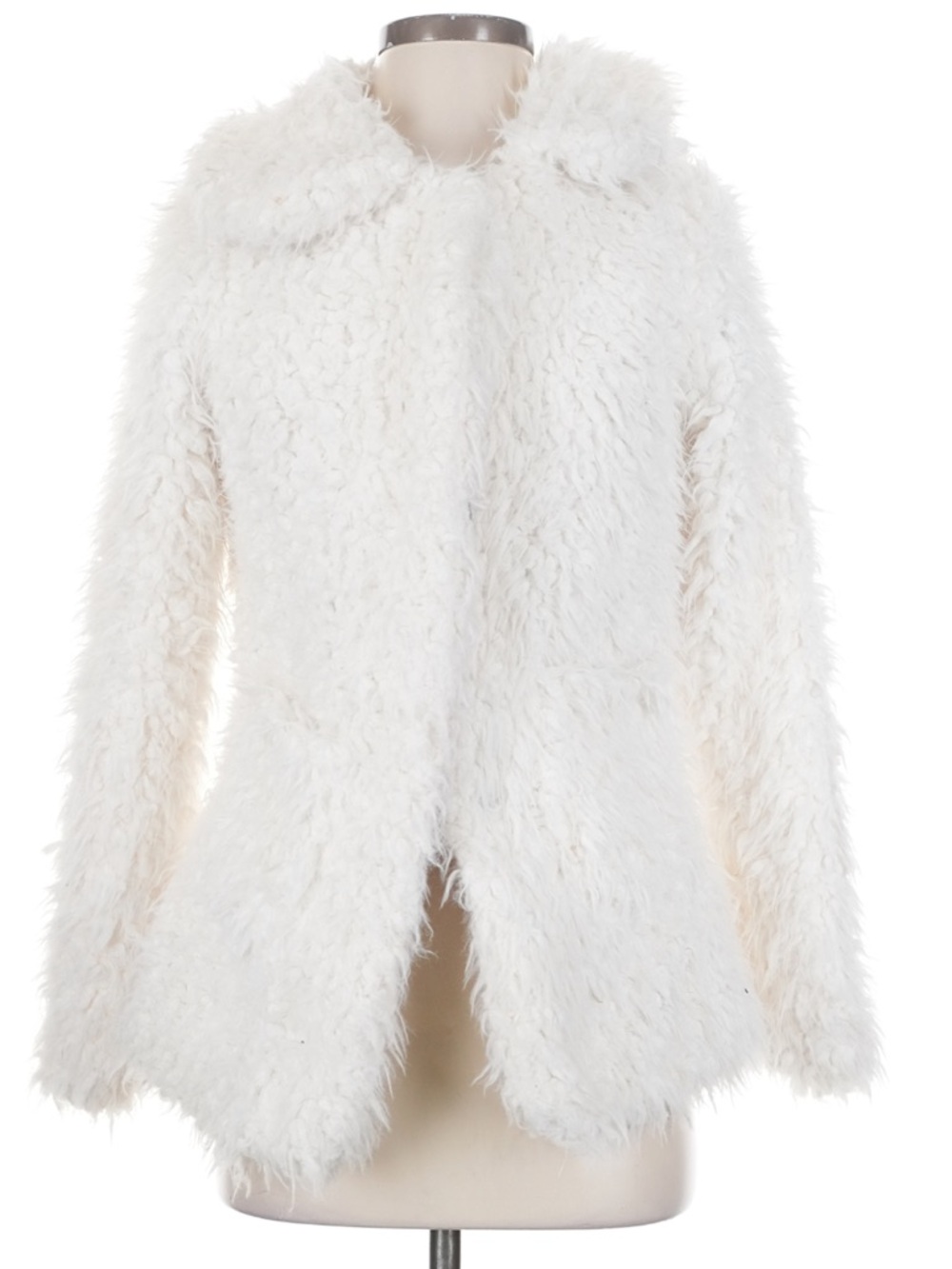 Ambiance Ivory Faux Fur Jacket Shaggy Open Front Cream Cozy Coat